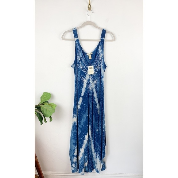 NWT Studio West Apparel Blue Tie Dye Embroidered Maxi Dress Sz M - Picture 1 of 7